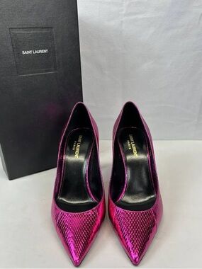 Ysl fuschia hot pink snake Zoe 105 pumps size 39/us 8